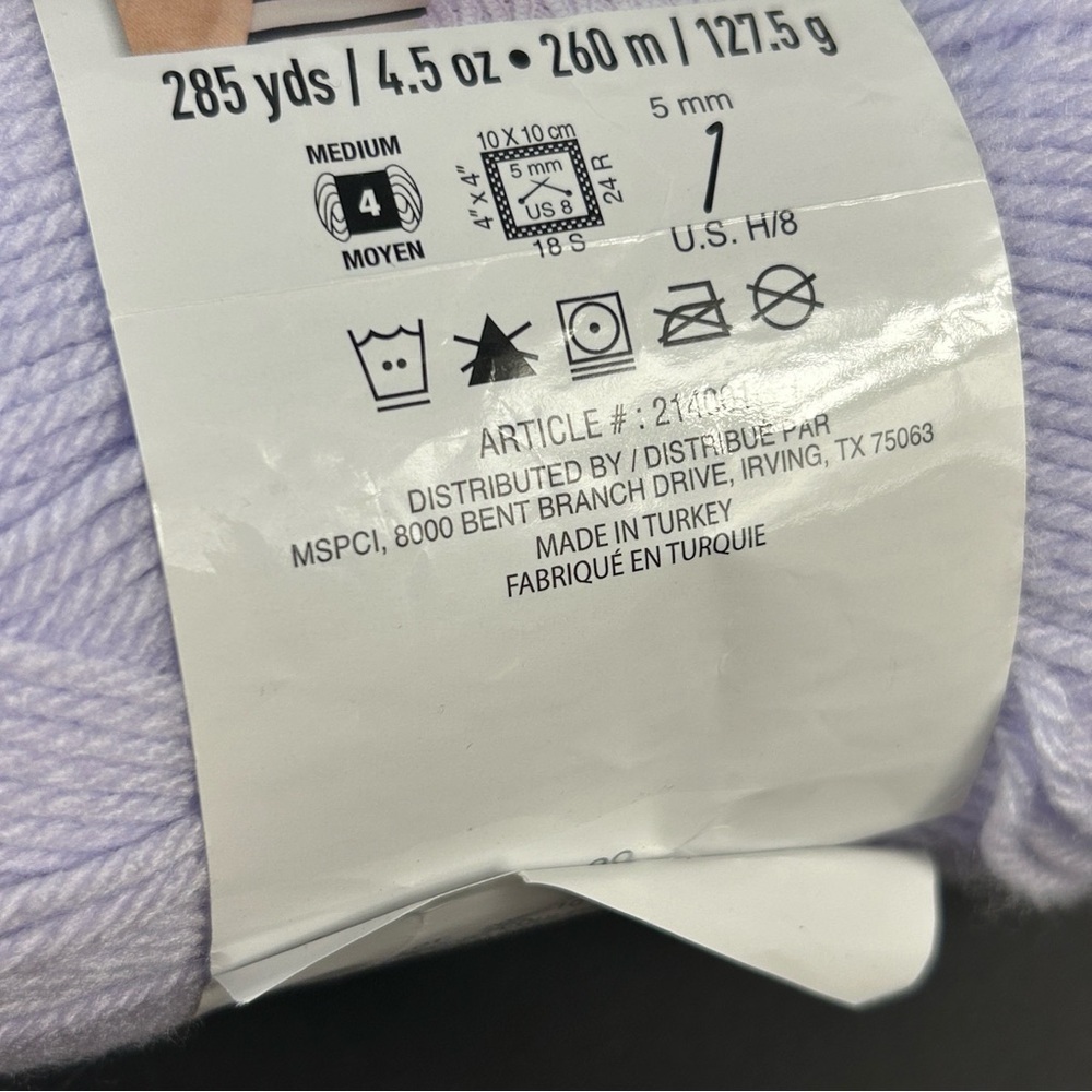 Loops & Threads Impeccable Yarn - Soft Lavender ❤️ - Picture 3 of 3